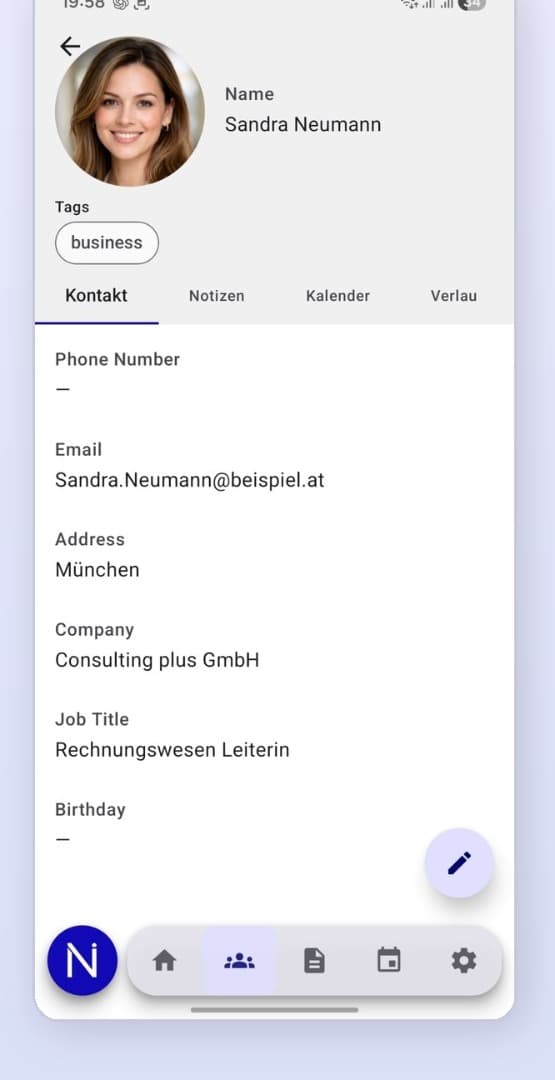 Netly contact detail - Sandra Neumann (Consulting plus GmbH, Munich) with business tag
