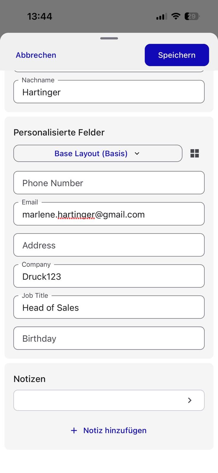 Netly contact creation - adding a person with personalized custom fields